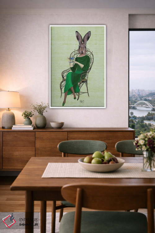 تابلو دکوراتیو بانو بلا خرگوش در حال چای نوشیدن اثر فب فانکی - D6W