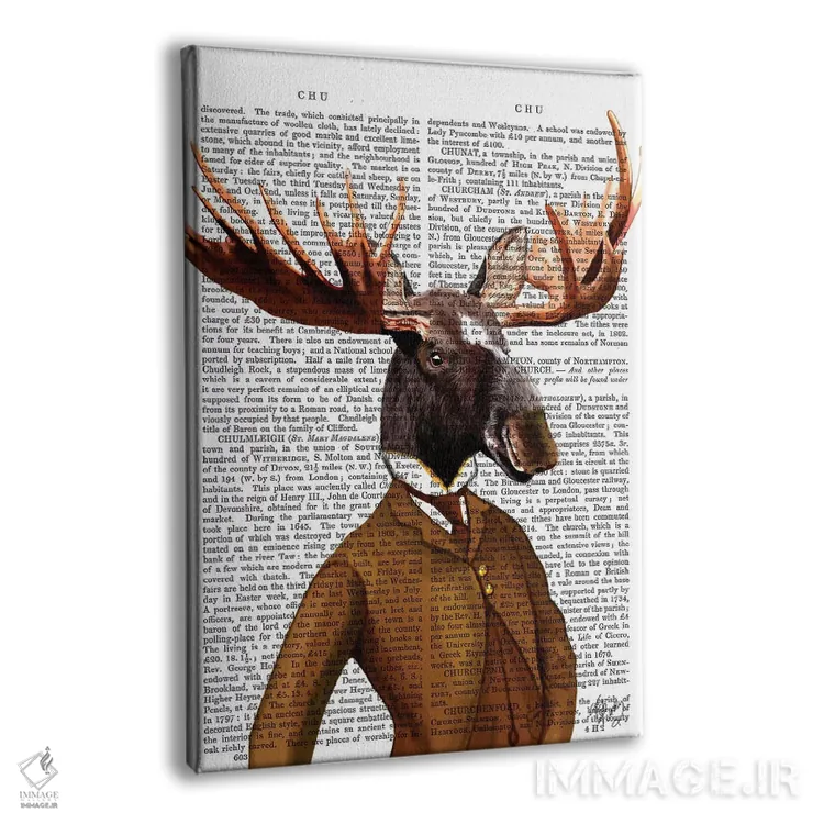 تابلو دکوراتیو پرتره گوزن شمالی کت وشلواری اثر فب فانکی - نمای پرسپکتیو محصول