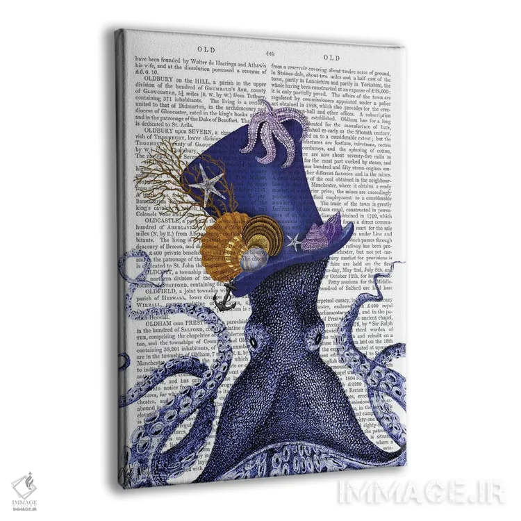 تابلو دکوراتیو اختاپوس با کلاه دریایی اثر فب فانکی - نمای پرسپکتیو محصول