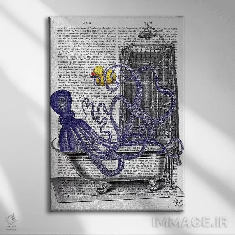 تابلو دکوراتیو اختاپوس در وان حمام اثر فب فانکی - نمای روبهرو روی دیوار
