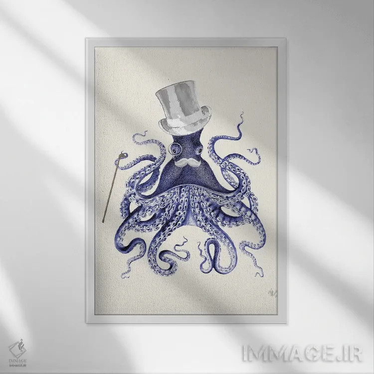 تابلو دکوراتیو اختاپوس در شهر اثر فب فانکی - نمای قابدار سفید