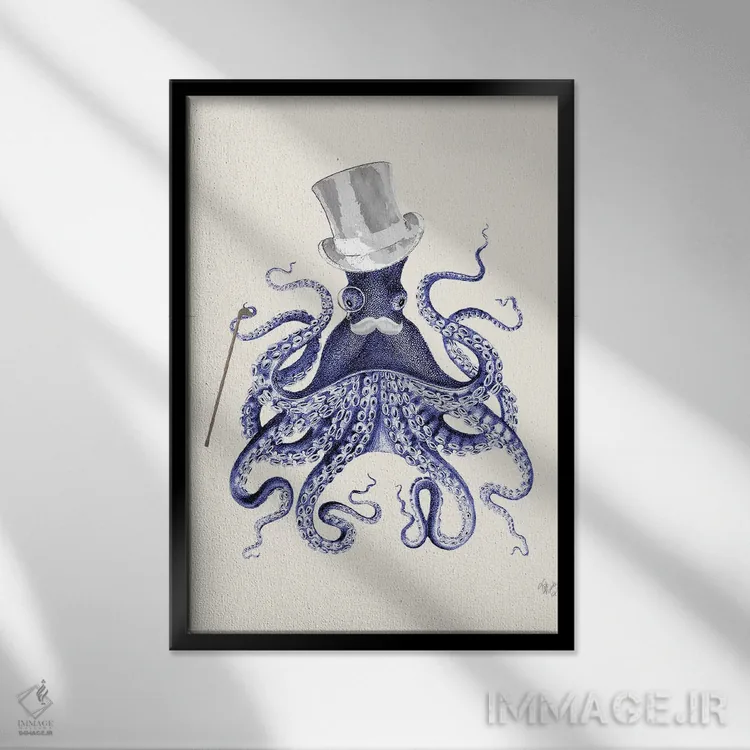 تابلو دکوراتیو اختاپوس در شهر اثر فب فانکی - نمای قابدار مشکی