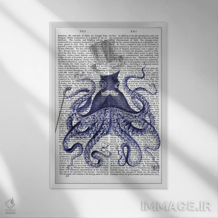 تابلو دکوراتیو اختاپوس در شهر اثر فب فانکی - نمای قابدار سفید