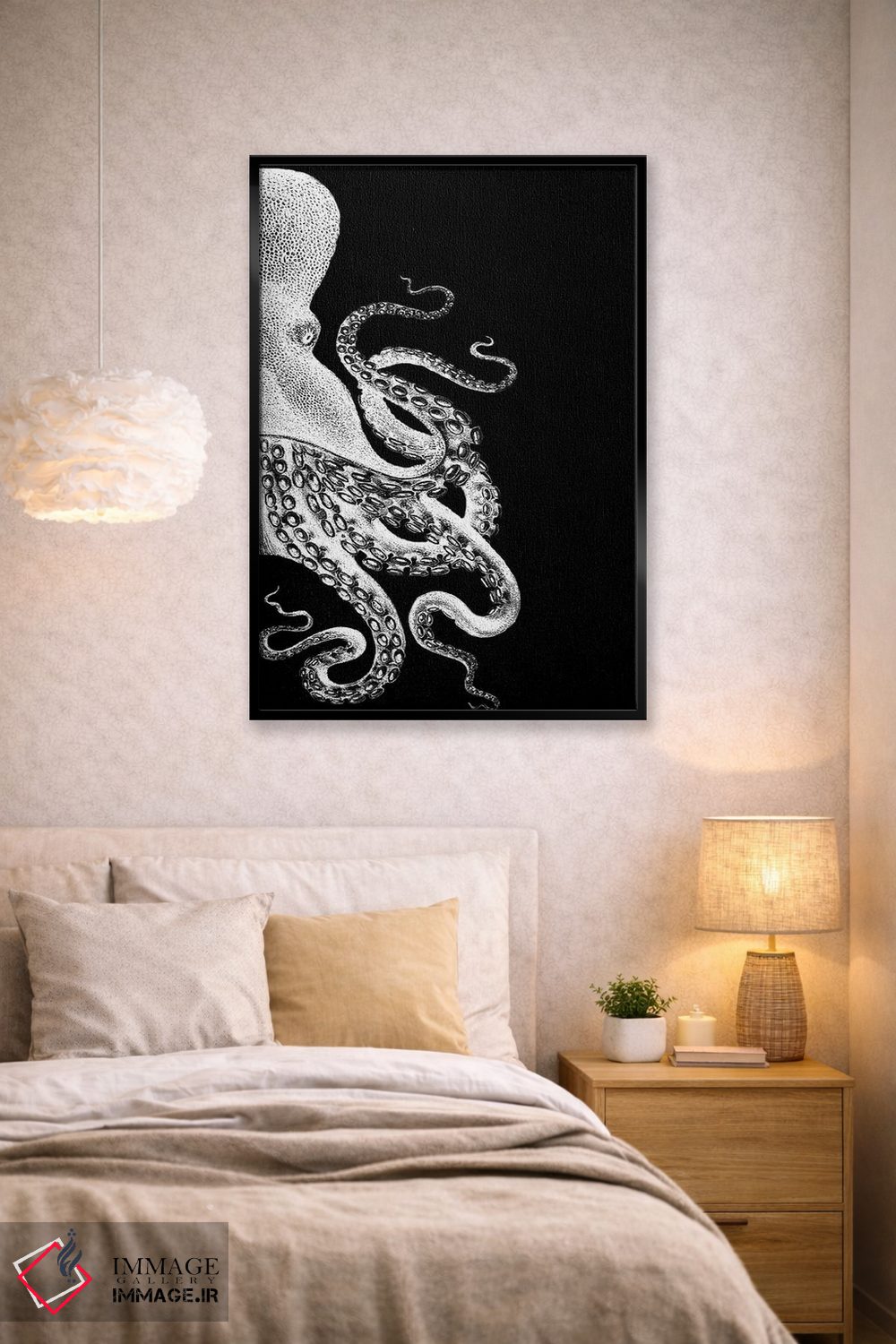 تابلو دکوراتیو اختاپوس، سیاه و سفید ۲ اثر فب فانکی - D1B