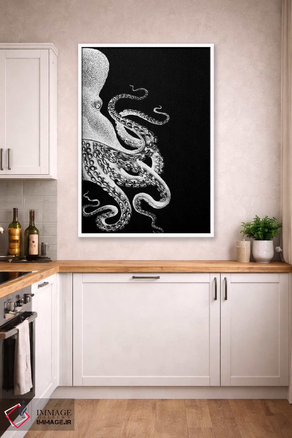 تابلو دکوراتیو اختاپوس، سیاه و سفید ۲ اثر فب فانکی - D2W