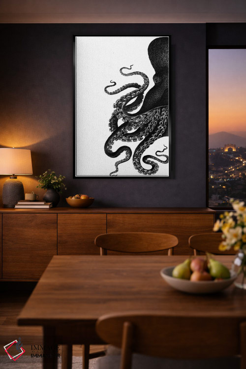 تابلو مدرن اختاپوس، سیاه و سفید ۱ اثر فب فانکی - D2B