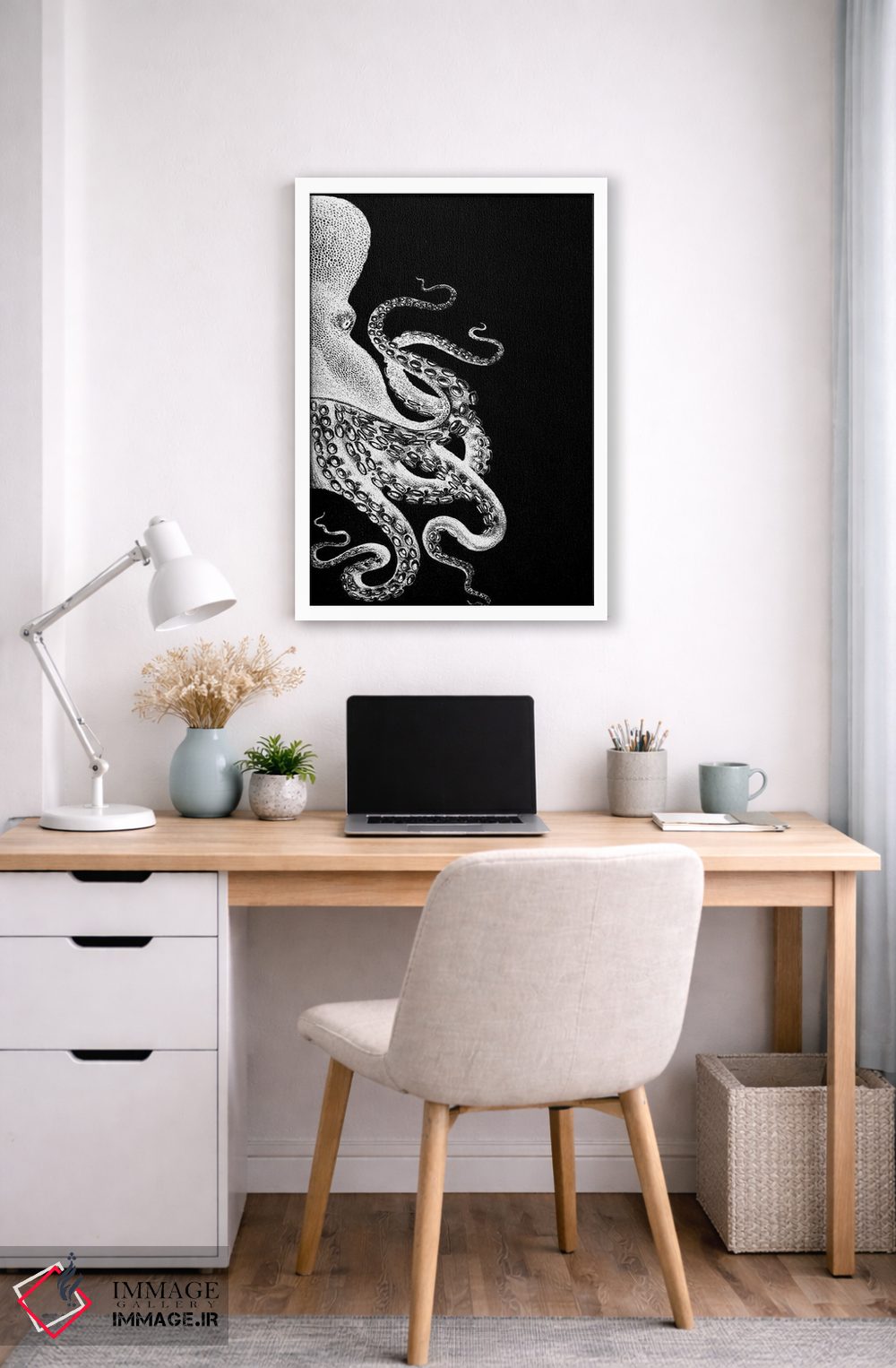 تابلو دکوراتیو اختاپوس، سیاه و سفید ۲ اثر فب فانکی - D5W