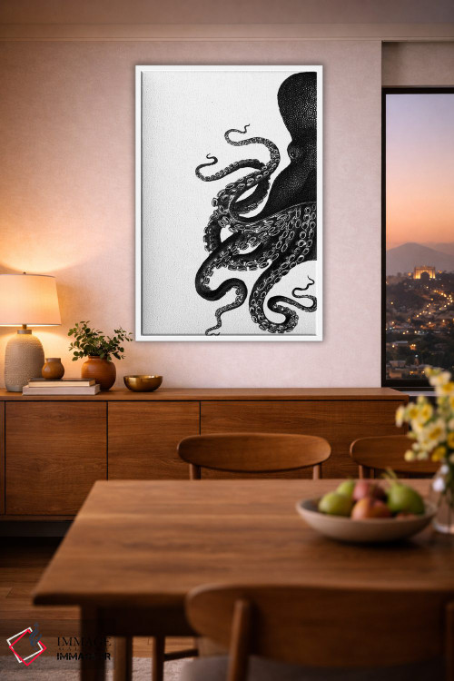 تابلو مدرن اختاپوس، سیاه و سفید ۱ اثر فب فانکی - D1W