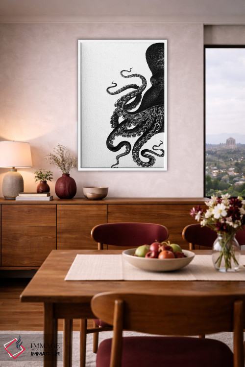 تابلو مدرن اختاپوس، سیاه و سفید ۱ اثر فب فانکی - D3W