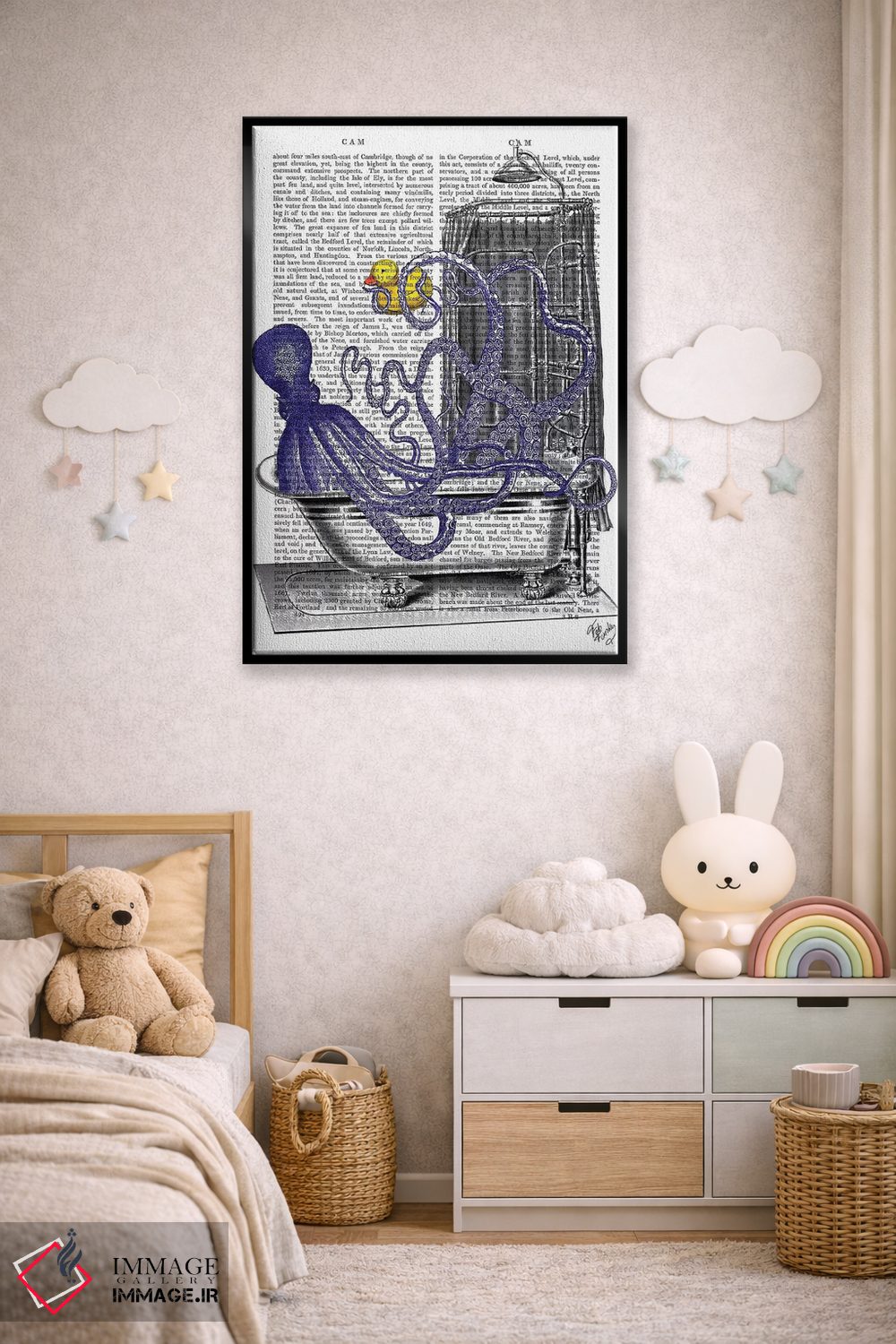 تابلو دکوراتیو اختاپوس در وان حمام اثر فب فانکی - D6B