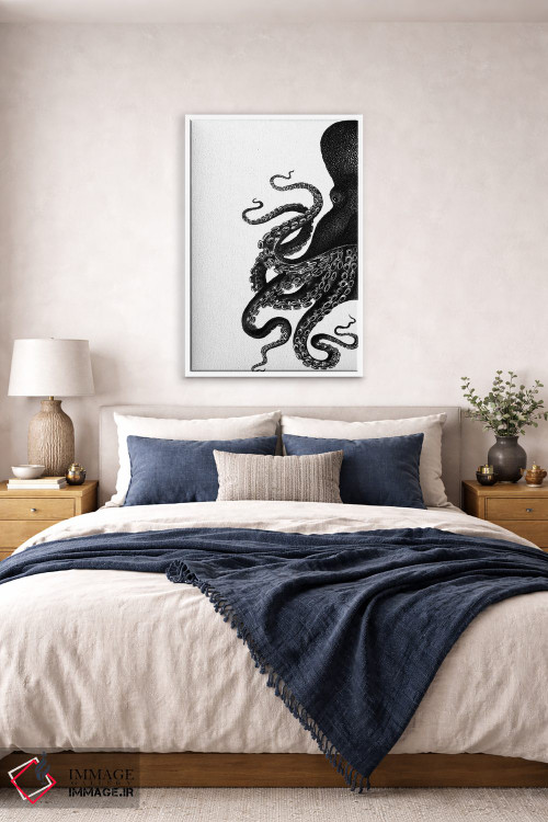 تابلو مدرن اختاپوس، سیاه و سفید ۱ اثر فب فانکی - D4W