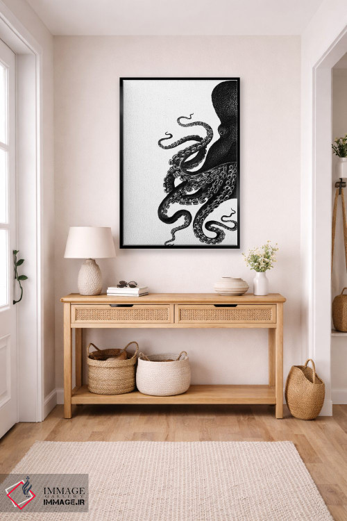 تابلو مدرن اختاپوس، سیاه و سفید ۱ اثر فب فانکی - D5B