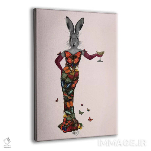 تابلو دکوراتیو خرگوش با لباس پروانه ای اثر فب فانکی - نمای پرسپکتیو محصول