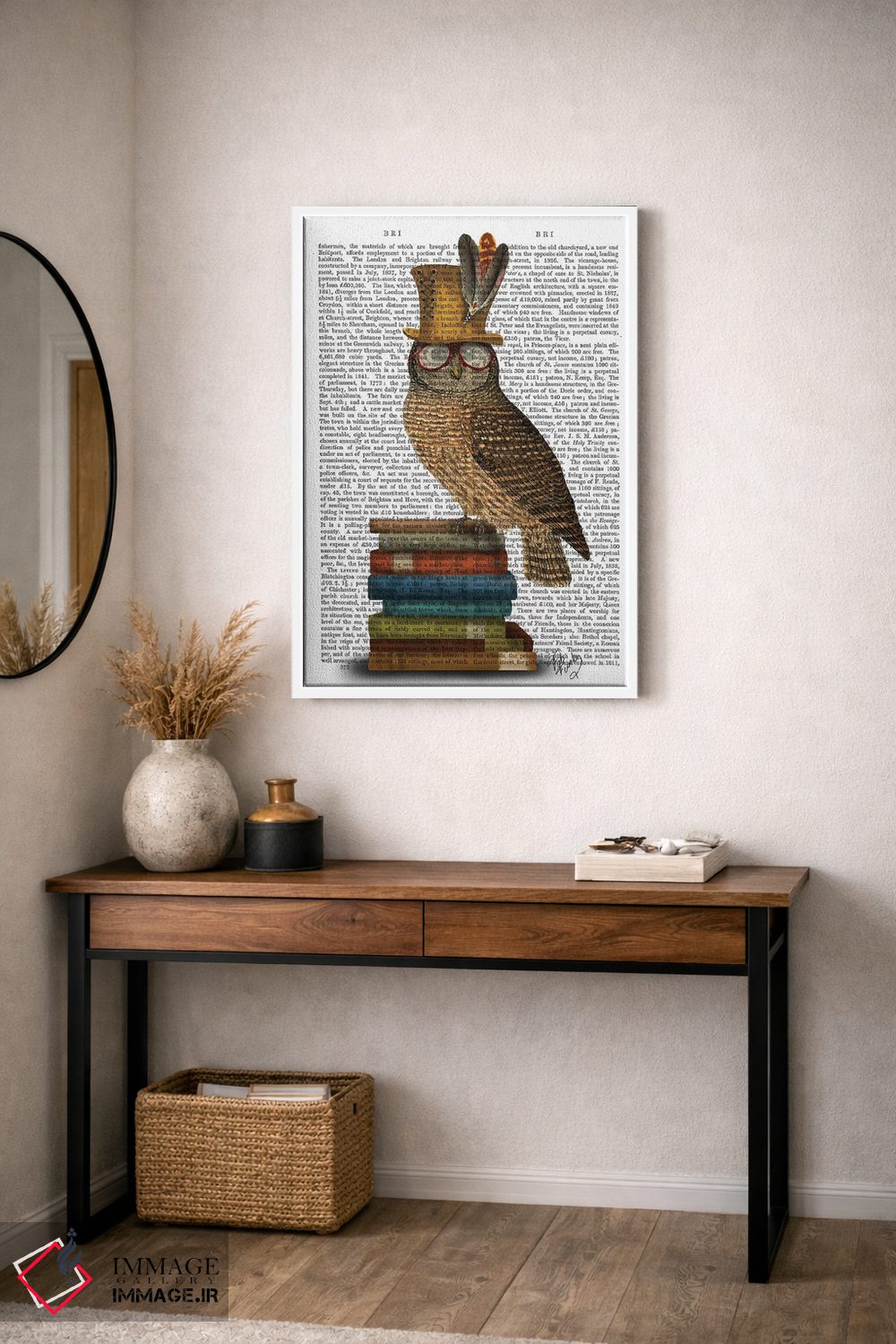 تابلو دکوراتیو جغد روی کتاب ها اثر فب فانکی - D3W