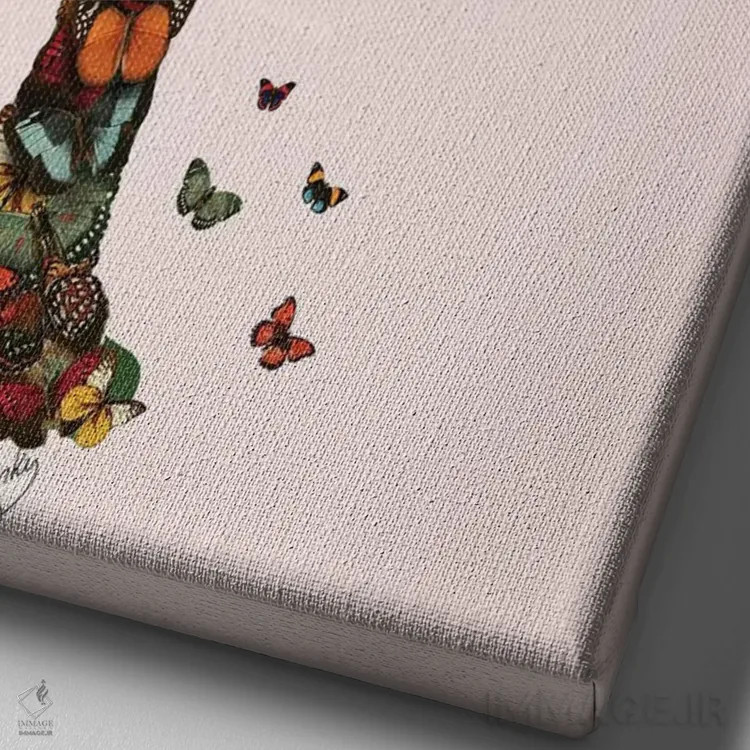 تابلو دکوراتیو خرگوش با لباس پروانه ای اثر فب فانکی - نمای نزدیک بافت بوم