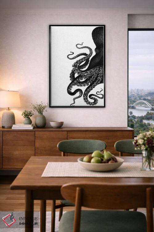 تابلو مدرن اختاپوس، سیاه و سفید ۱ اثر فب فانکی - D6B