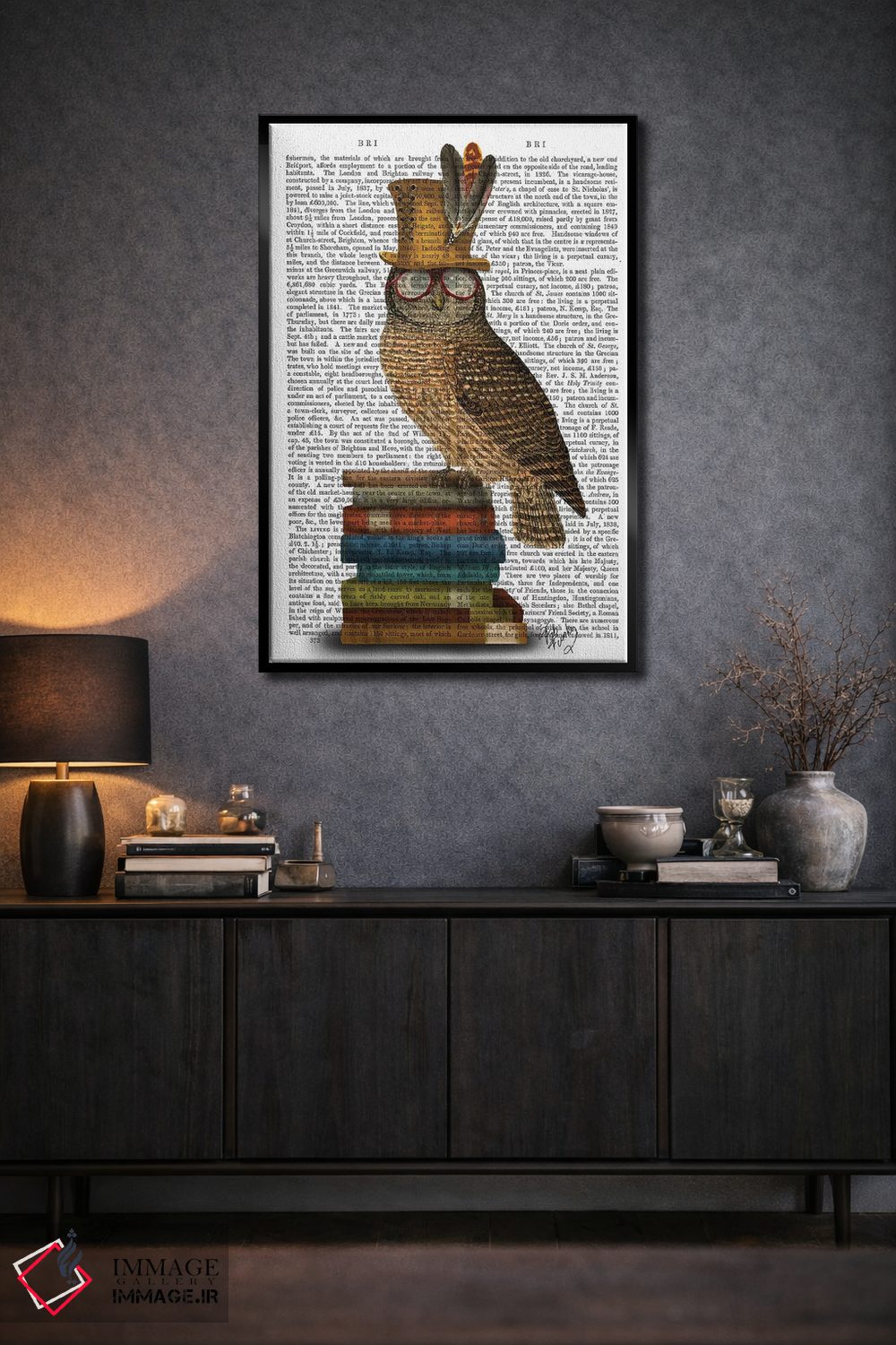 تابلو دکوراتیو جغد روی کتاب ها اثر فب فانکی - D2B