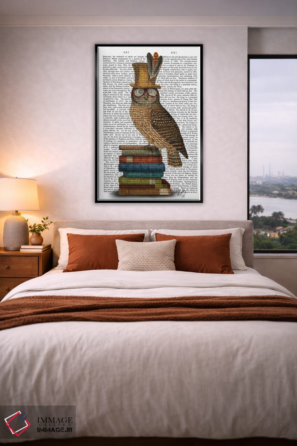 تابلو دکوراتیو جغد روی کتاب ها اثر فب فانکی - D4B