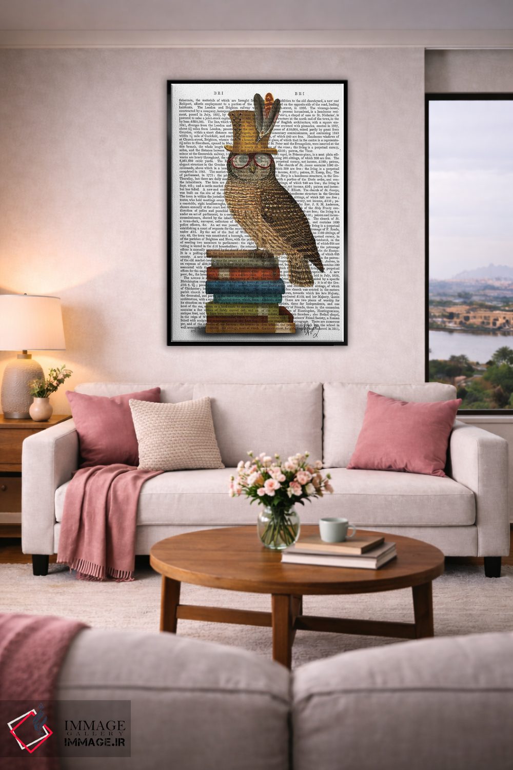 تابلو دکوراتیو جغد روی کتاب ها اثر فب فانکی - D5B