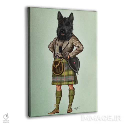 تابلو دکوراتیو تریر اسکاتلندی با دامن سنتی اثر فب فانکی - نمای پرسپکتیو محصول