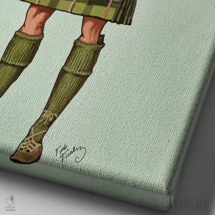 تابلو دکوراتیو تریر اسکاتلندی با دامن سنتی اثر فب فانکی - نمای نزدیک بافت بوم