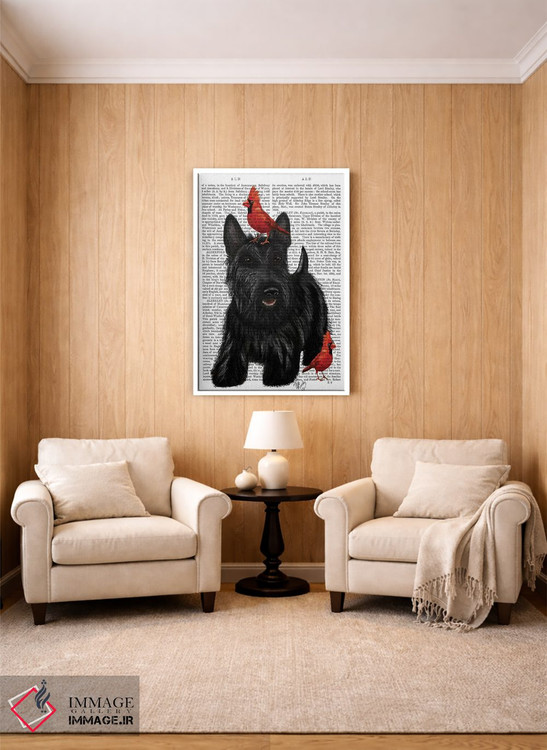 تابلو دکوراتیو تریر اسکاتلندی و پرندگان اثر فب فانکی - D1W