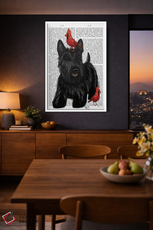 تابلو دکوراتیو تریر اسکاتلندی و پرندگان اثر فب فانکی - D2W