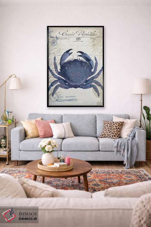 تابلو دکوراتیو کارت پستال ساحلی روی کرم: خرچنگ اثر فب فانکی - D1B