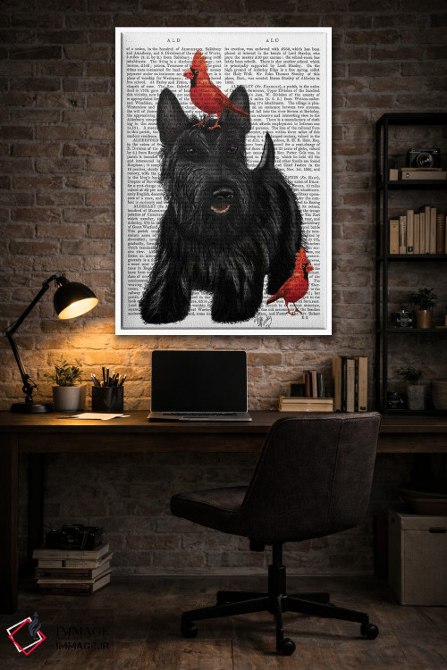 تابلو دکوراتیو تریر اسکاتلندی و پرندگان اثر فب فانکی - D3W