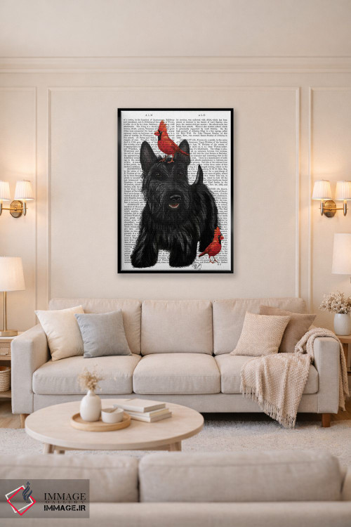 تابلو دکوراتیو تریر اسکاتلندی و پرندگان اثر فب فانکی - D4B