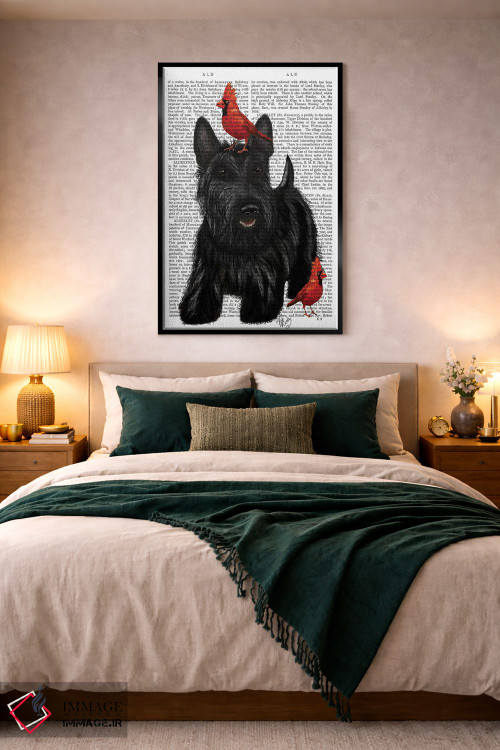 تابلو دکوراتیو تریر اسکاتلندی و پرندگان اثر فب فانکی - D5B