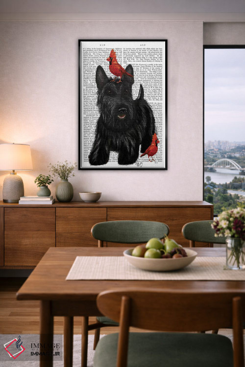 تابلو دکوراتیو تریر اسکاتلندی و پرندگان اثر فب فانکی - D6B