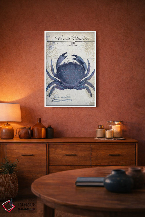 تابلو دکوراتیو کارت پستال ساحلی روی کرم: خرچنگ اثر فب فانکی - D3W