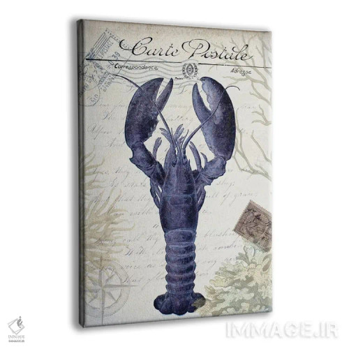 تابلو دکوراتیو کارت پستال ساحلی روی کرم: لابستر اثر فب فانکی - نمای پرسپکتیو محصول