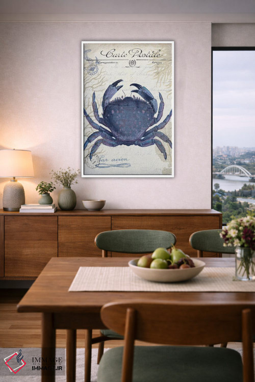 تابلو دکوراتیو کارت پستال ساحلی روی کرم: خرچنگ اثر فب فانکی - D6W