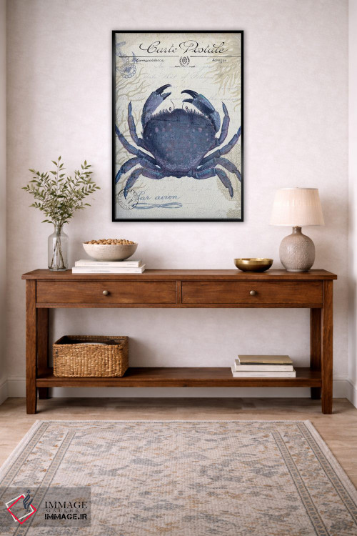 تابلو دکوراتیو کارت پستال ساحلی روی کرم: خرچنگ اثر فب فانکی - D5B