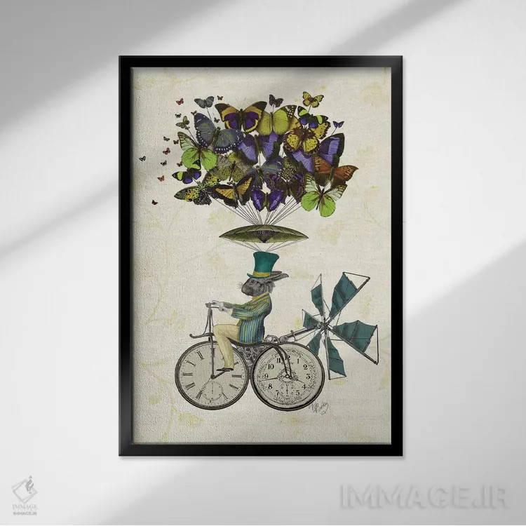 تابلو دکوراتیو خرگوش زمان پرواز اثر فب فانکی - نمای قابدار مشکی