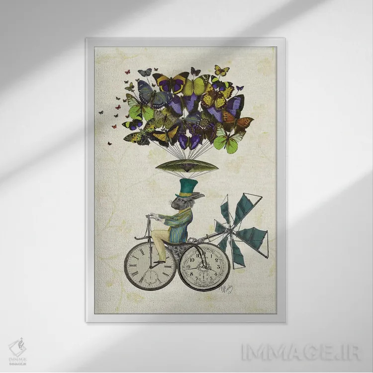 تابلو دکوراتیو خرگوش زمان پرواز اثر فب فانکی - نمای قابدار سفید