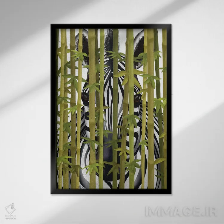 تابلو دکوراتیو گورخر بامبویی اثر فب فانکی - نمای قابدار مشکی