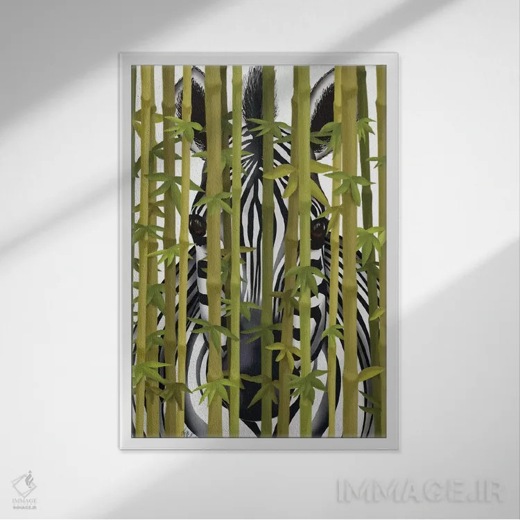 تابلو دکوراتیو گورخر بامبویی اثر فب فانکی - نمای قابدار سفید