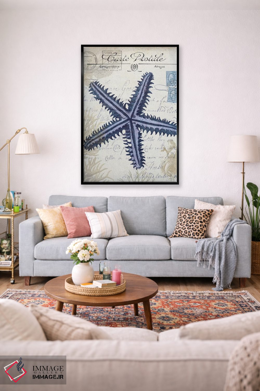 تابلو دکوراتیو کارت پستال ساحلی روی کرم: ستاره دریایی اثر فب فانکی - D1B