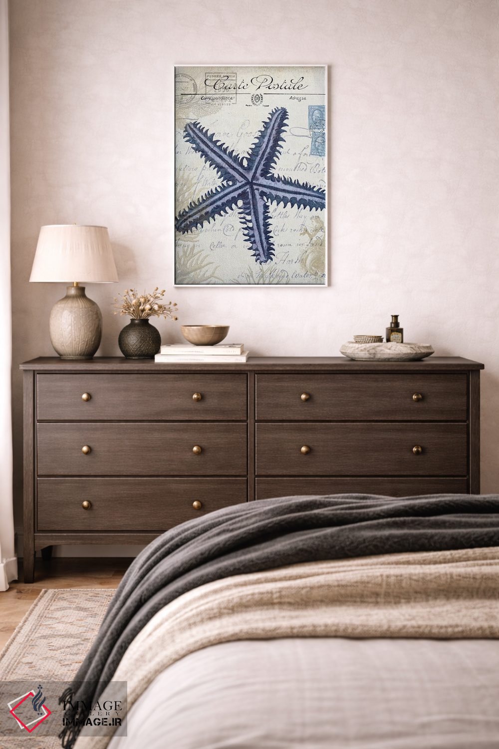 تابلو دکوراتیو کارت پستال ساحلی روی کرم: ستاره دریایی اثر فب فانکی - D2W