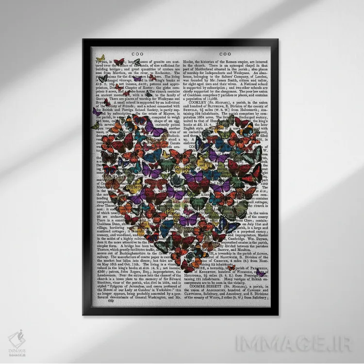 تابلو دکوراتیو قلب پروانه ای اثر فب فانکی - نمای قابدار مشکی