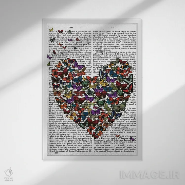 تابلو دکوراتیو قلب پروانه ای اثر فب فانکی - نمای قابدار سفید