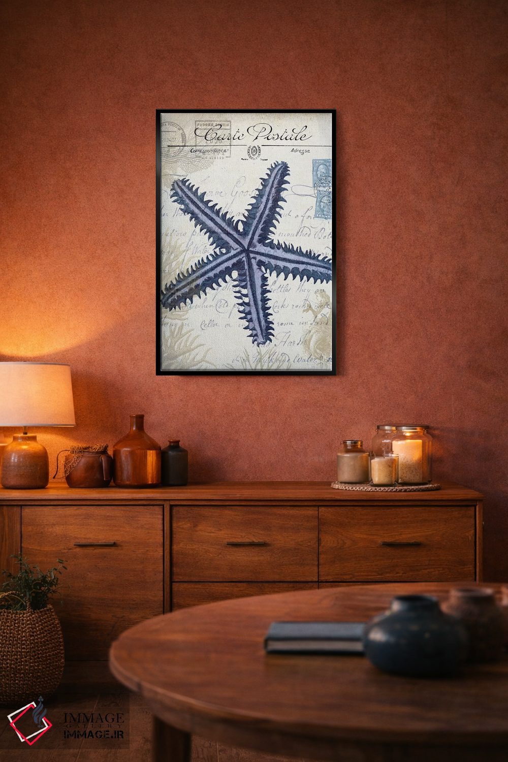 تابلو دکوراتیو کارت پستال ساحلی روی کرم: ستاره دریایی اثر فب فانکی - D6B