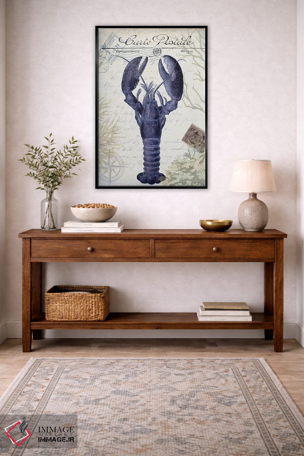 تابلو دکوراتیو کارت پستال ساحلی روی کرم: لابستر اثر فب فانکی - D4B