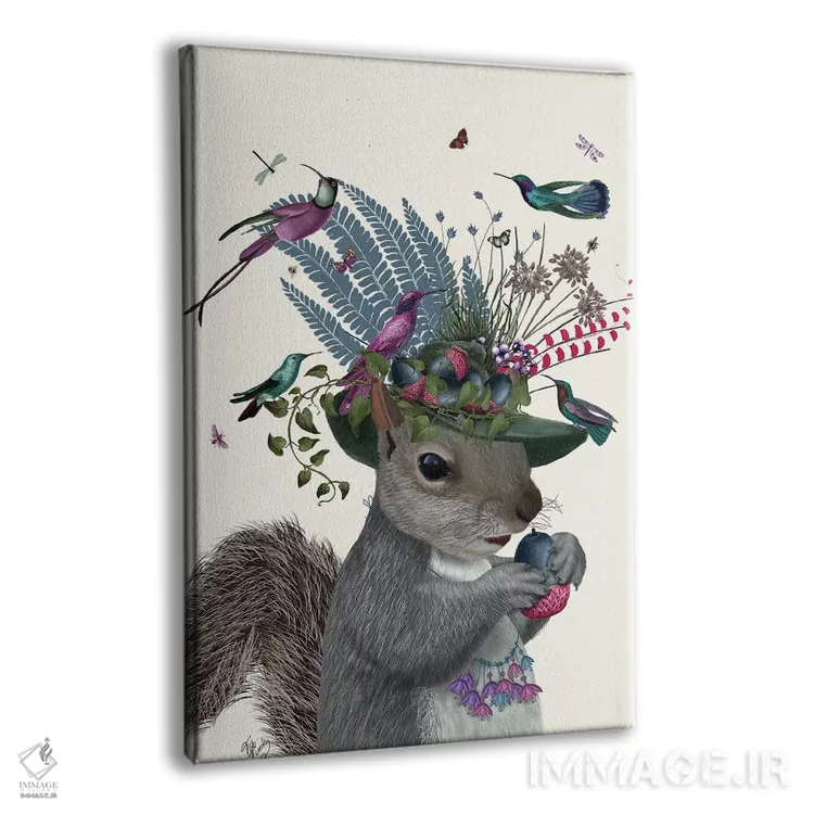 تابلو دکوراتیو سنجاب نگهبان پرنده و بلوط های آبی اثر فب فانکی - نمای پرسپکتیو محصول