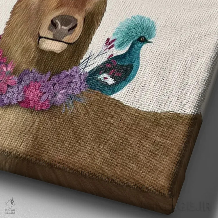 تابلو دکوراتیو گوزن نگهبان پرنده، کبوترهای آبی اثر فب فانکی - نمای نزدیک بافت بوم