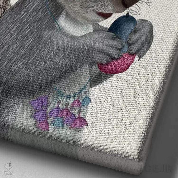 تابلو دکوراتیو سنجاب نگهبان پرنده و بلوط های آبی اثر فب فانکی - نمای نزدیک بافت بوم