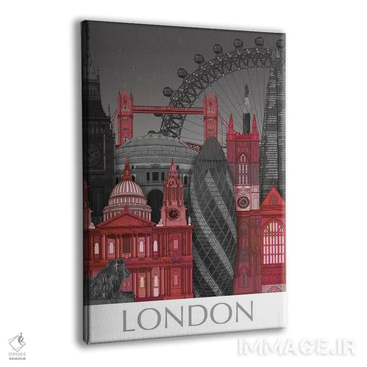 تابلو دکوراتیو نمای شب لندن به رنگ قرمز اثر فب فانکی - نمای پرسپکتیو محصول
